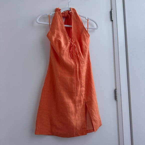 Acler Dresses & Skirts - Acier Orange Linen Halter Mini Dress
